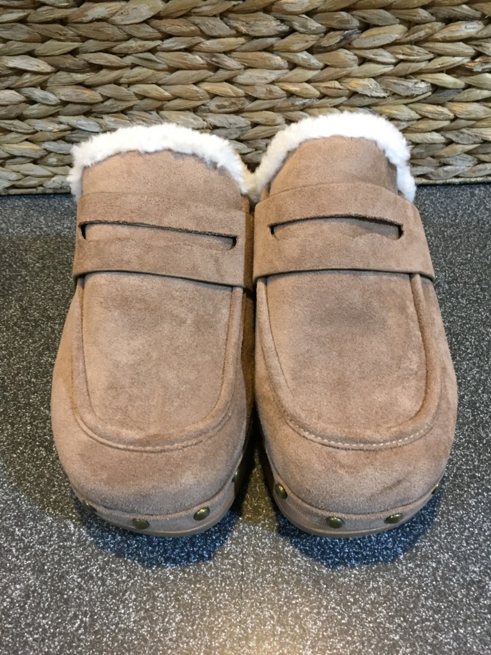 Natural Reflections Tan Fur-Lined Clog Mules